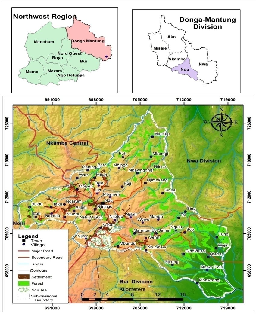 Location Map of Ndu Sub-Division Source: Adapted from the map of Nkambe (2004).